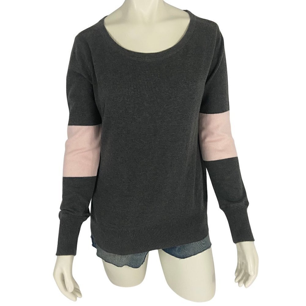 Athleta Women's Sweater Grey & Pink Scoop Neck Size M Long Sleeve Medium Weight